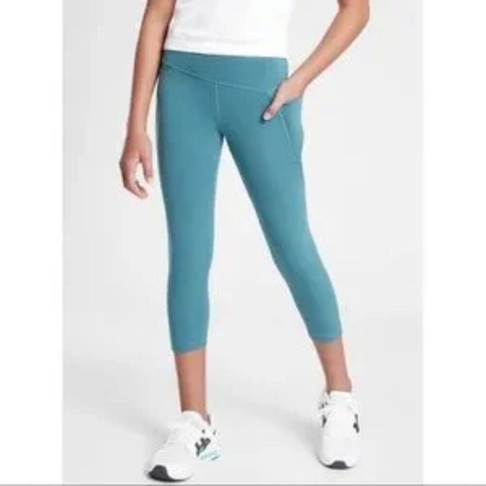 NWT Athleta Girl Truth Be Fold PowerVita Capri, Dark Surf Teal, Size XL/14